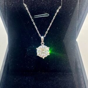 Moissanite Diamond Necklace 3 Ct Pendant Chain 18K S925 Round Cut Jewelry.